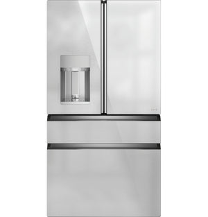 Cafe Standard-Depth Modern Glass 27.8-cu ft 4 -Door Smart Compatible French Door Refrigerator with Ice Maker with Water and Ice Dispenser ( Platinum Glass ) ENERGY STAR Certified