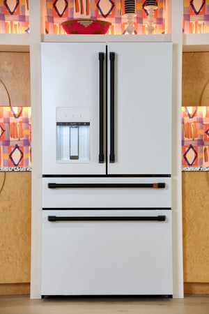 Cafe Standard-Depth 27.8-cu ft 4 -Door Smart Compatible French Door Refrigerator with Ice Maker with Water and Ice Dispenser ( Matte White ) ENERGY STAR Certified