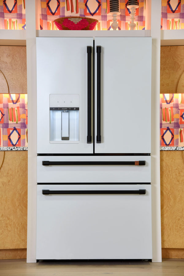 Cafe Standard-Depth 27.8-cu ft 4 -Door Smart Compatible French Door Refrigerator with Ice Maker with Water and Ice Dispenser ( Matte White ) ENERGY STAR Certified