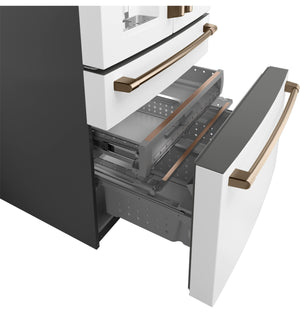 Cafe Standard-Depth 27.8-cu ft 4 -Door Smart Compatible French Door Refrigerator with Ice Maker with Water and Ice Dispenser ( Matte White ) ENERGY STAR Certified