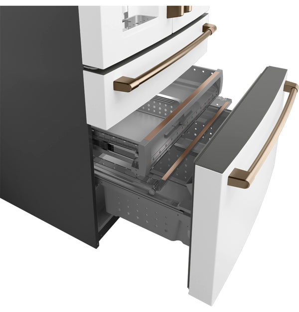 Cafe Standard-Depth 27.8-cu ft 4 -Door Smart Compatible French Door Refrigerator with Ice Maker with Water and Ice Dispenser ( Matte White ) ENERGY STAR Certified