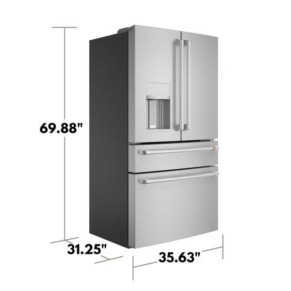 Cafe Counter-Depth 22.3-cu ft 4 -Door Smart Compatible French Door Refrigerator with Ice Maker with Water and Ice Dispenser ( Stainless Steel ) ENERGY STAR Certified