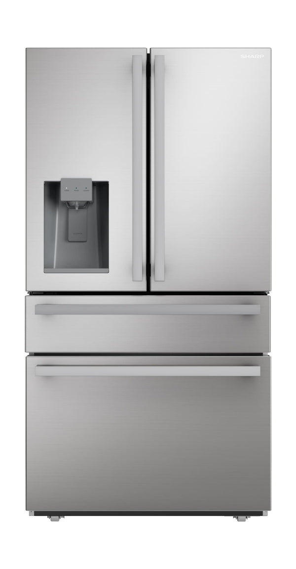 Sharp Counter-Depth 21.6-cu ft 4 -Door French Door Refrigerator with Ice Maker with Water and Ice Dispenser ( Stainless Steel ) ENERGY STAR Certified