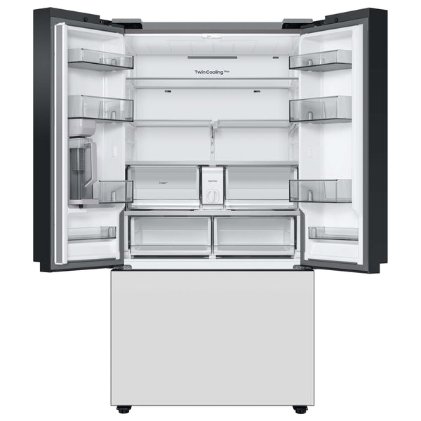 Samsung Bespoke Standard-Depth 30.1-cu ft 3.0 -Door Smart Compatible French Door Refrigerator with Dual Ice Maker with Water Dispenser ( White Glass - All Panels ) ENERGY STAR Certified