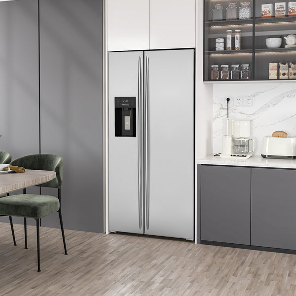 COWSAR 20.01-cu ft Counter-Depth Side-by-Side Refrigerator with Ice Maker ,Water and Ice Dispenser ( Silver )