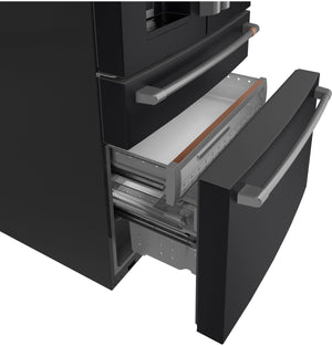 Cafe Counter-Depth 22.3-cu ft 4 -Door Smart Compatible French Door Refrigerator with Ice Maker with Water and Ice Dispenser ( Matte Black ) ENERGY STAR Certified