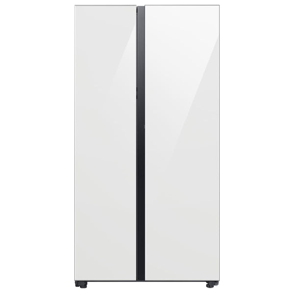 Samsung Bespoke Beverage Center 28-cu ft Side-by-Side Refrigerator Smart Compatible with Dual Ice Maker and Water Dispenser ( White Glass ) ENERGY STAR Certified