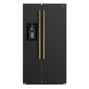 FORNO Salerno 20-cu ft Counter-Depth Side-by-Side Refrigerator with Ice Maker ,Water and Ice Dispenser ( Black ) ENERGY STAR Certified