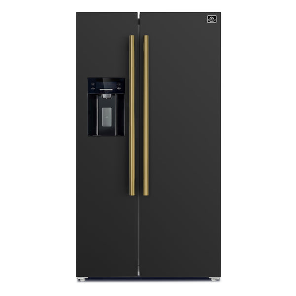 FORNO Salerno 20-cu ft Counter-Depth Side-by-Side Refrigerator with Ice Maker ,Water and Ice Dispenser ( Black ) ENERGY STAR Certified