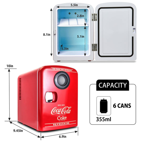 Coca-Cola 4L Cooler/Warmer w/ Bluetooth Speaker 0.14-cu ft Mini Fridge ( Red, Black )