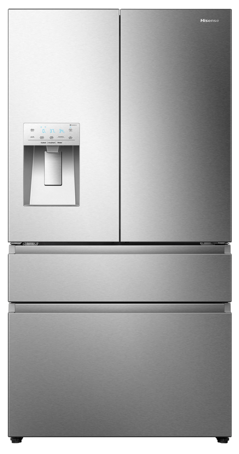 Hisense PureFlat Standard-Depth 25.6-cu ft 4 -Door Smart Compatible French Door Refrigerator with Ice Maker with Water and Ice Dispenser ( Stainless steel ) ENERGY STAR Certified