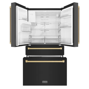 ZLINE KITCHEN & BATH Counter-Depth Autograph Edition 21.6-cu ft 4 -Door French Door Refrigerator with Ice Maker with Water Dispenser ( Fingerprint Resistant Black Stainless Steel with Champagne Bronze accent Handles ) ENERGY STAR Certified