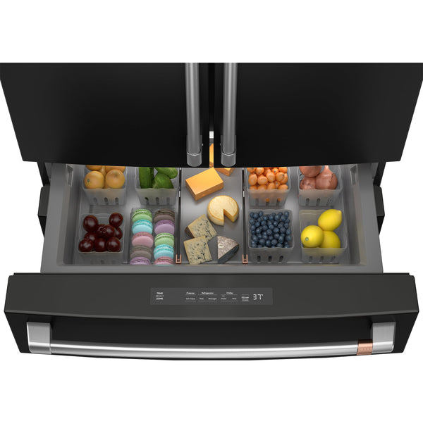 Cafe Counter-Depth 23.2-cu ft 4 -Door Smart Compatible French Door Refrigerator with Ice Maker with Water Dispenser ( Matte Black ) ENERGY STAR Certified