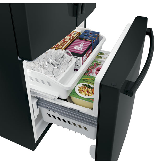 GE Standard-Depth 24.8-cu ft 3 -Door French Door Refrigerator with Ice Maker with Water Dispenser ( Black ) ENERGY STAR Certified