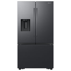 Samsung Standard-Depth Mega Capacity 30.5-cu ft 3 -Door Smart Compatible French Door Refrigerator Triple with Water and Ice Dispenser ( Matte Black Stainless ) ENERGY STAR Certified