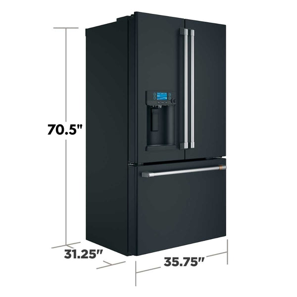 Cafe Counter-Depth 22.2-cu ft 3 -Door Smart Compatible French Door Refrigerator with Ice Maker with Water and Ice Dispenser ( Matte Black ) ENERGY STAR Certified