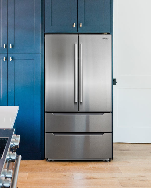 Cosmo Counter-Depth 22.5-cu ft 4 -Door French Door Refrigerator with Ice Maker ( Stainless Steel ) ENERGY STAR Certified