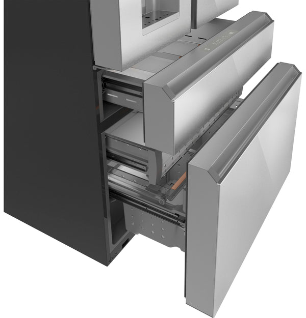 Cafe Counter-Depth 22.3-cu ft 4 -Door Smart Compatible French Door Refrigerator with Ice Maker with Water and Ice Dispenser ( Platinum Glass ) ENERGY STAR Certified