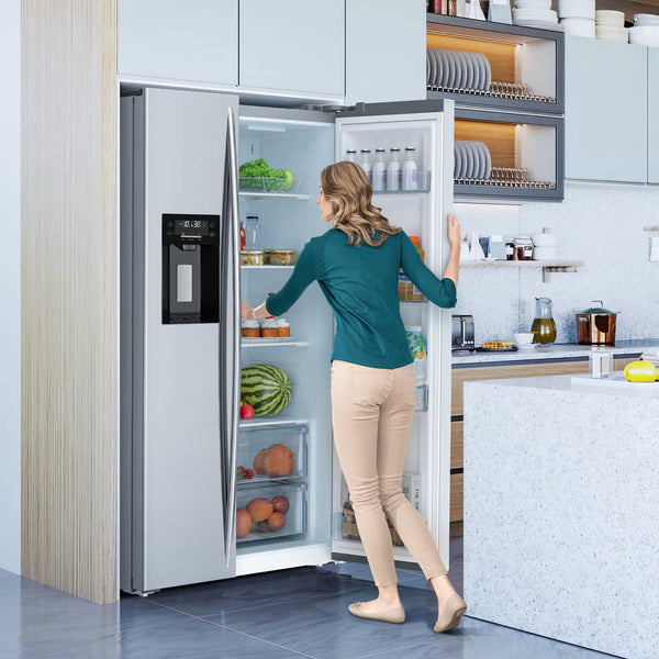 COWSAR 20.01-cu ft Counter-Depth Side-by-Side Refrigerator with Ice Maker ,Water and Ice Dispenser ( Silver )