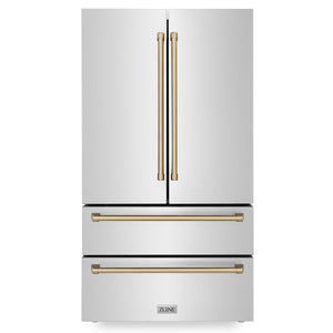 ZLINE KITCHEN & BATH Counter-Depth Autograph Edition 22.5-cu ft 4 -Door French Door Refrigerator with Ice Maker ( Fingerprint Resistant Stainless Steel with Champagne Bronze accent Handles ) ENERGY STAR Certified
