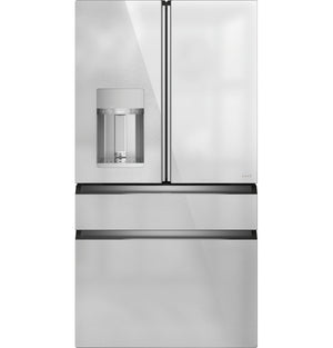 Cafe Counter-Depth 22.3-cu ft 4 -Door Smart Compatible French Door Refrigerator with Ice Maker with Water and Ice Dispenser ( Platinum Glass ) ENERGY STAR Certified