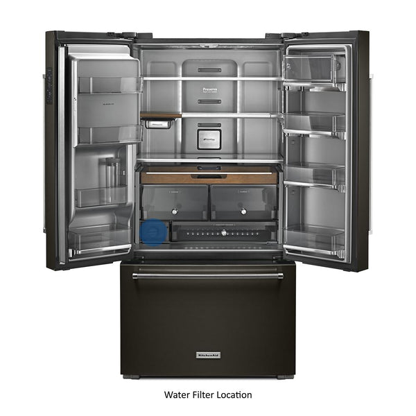 KitchenAid Counter-Depth 23.8-cu ft 3 -Door French Door Refrigerator with Ice Maker with Water and Ice Dispenser ( Black Stainless Steel with PRINTSHIELD Finish )
