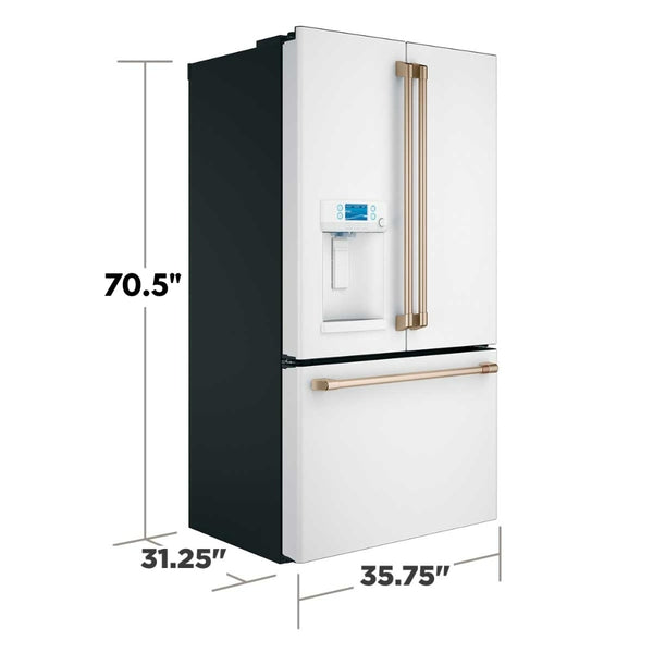 Cafe Counter-Depth 22.2-cu ft 3 -Door Smart Compatible French Door Refrigerator with Ice Maker with Water and Ice Dispenser ( Matte White ) ENERGY STAR Certified