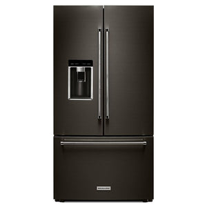 KitchenAid Counter-Depth 23.8-cu ft 3 -Door French Door Refrigerator with Ice Maker with Water and Ice Dispenser ( Black Stainless Steel with PRINTSHIELD Finish )