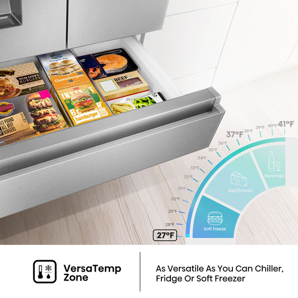 Hisense PureFlat Standard-Depth 25.6-cu ft 4 -Door Smart Compatible French Door Refrigerator with Ice Maker with Water and Ice Dispenser ( Stainless steel ) ENERGY STAR Certified