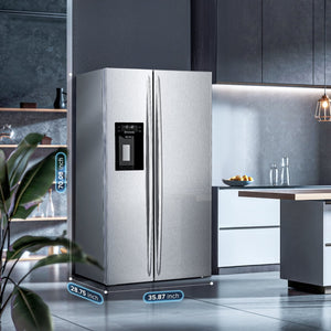 COWSAR 20.01-cu ft Counter-Depth Side-by-Side Refrigerator with Ice Maker ,Water and Ice Dispenser ( Silver )