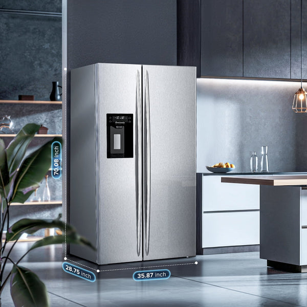 COWSAR 20.01-cu ft Counter-Depth Side-by-Side Refrigerator with Ice Maker ,Water and Ice Dispenser ( Silver )