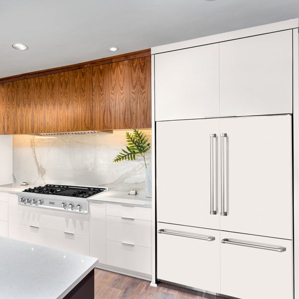 ZLINE KITCHEN & BATH Counter-Depth 32.2-cu ft 4 -Door Built-In French Door Refrigerator with Ice Maker with Water Dispenser ( Stainless Steel with White Matte Panels ) ENERGY STAR Certified