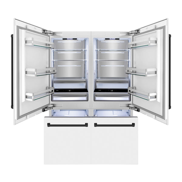 ZLINE KITCHEN & BATH Counter-Depth 32.2-cu ft 4 -Door Built-In French Door Refrigerator with Ice Maker with Water Dispenser ( Stainless Steel with White Matte Panels and Matte Black accent Handles ) ENERGY STAR Certified