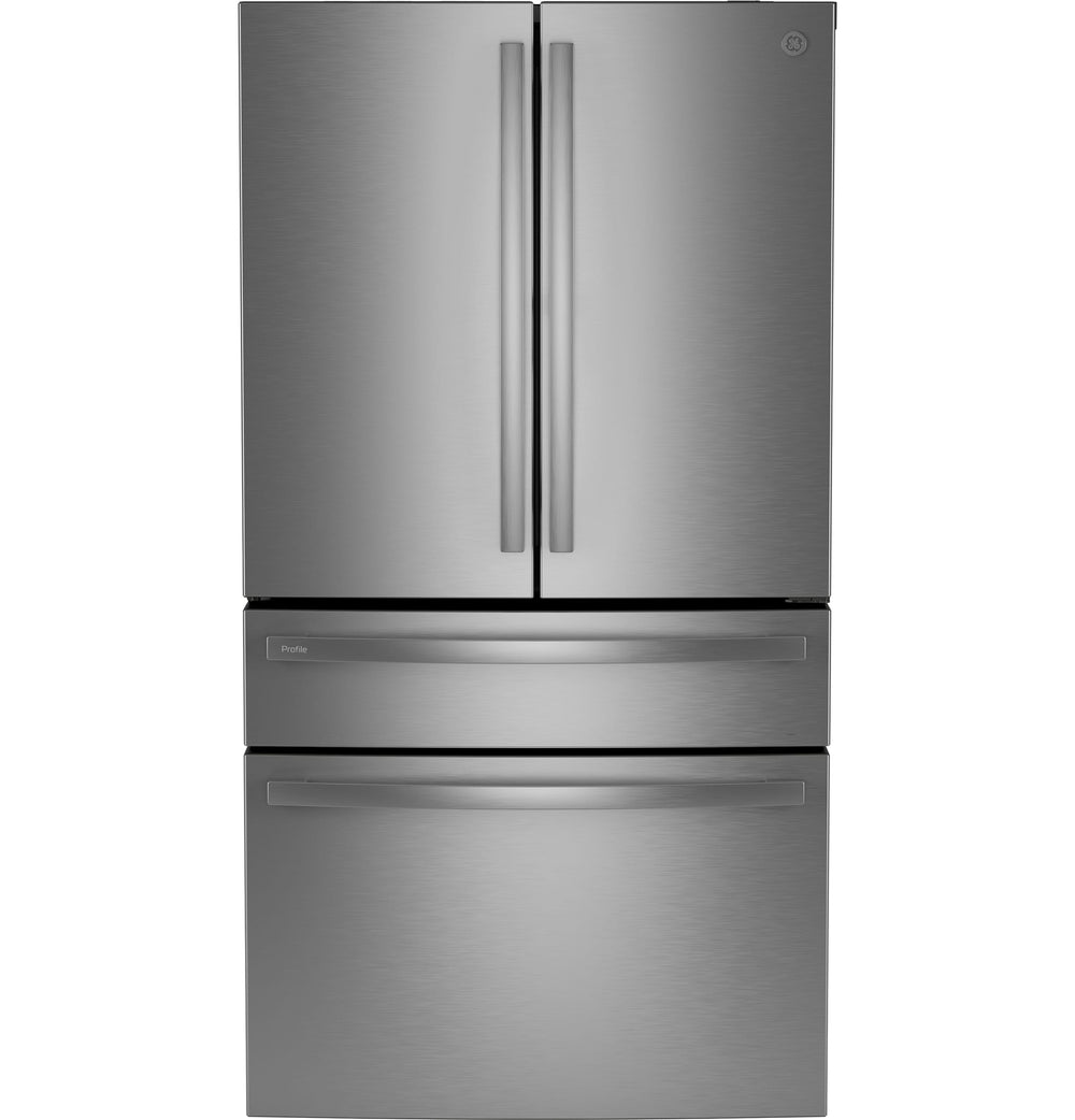 GE Profile Counter-Depth 23.2-cu ft 4 -Door Smart Compatible French Door Refrigerator with Ice Maker with Water Dispenser and Door within Door ( Stainless Steel ) ENERGY STAR Certified