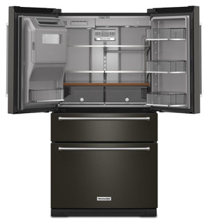 KitchenAid Standard-Depth 26.2-cu ft 4 -Door French Door Refrigerator with Water and Ice Dispenser ( Black Stainless )