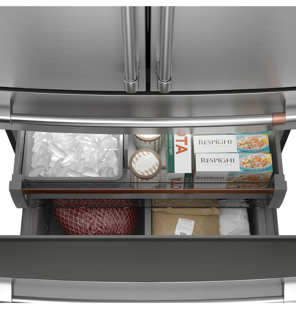 Cafe Counter-Depth 23.2-cu ft 4 -Door Smart Compatible French Door Refrigerator with Ice Maker with Water Dispenser ( Stainless Steel ) ENERGY STAR Certified