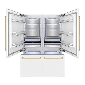 ZLINE KITCHEN & BATH Counter-Depth 32.2-cu ft 4 -Door Built-In French Door Refrigerator with Ice Maker with Water Dispenser ( Stainless Steel with White Matte Panels and Polished Gold Accent Handles ) ENERGY STAR Certified