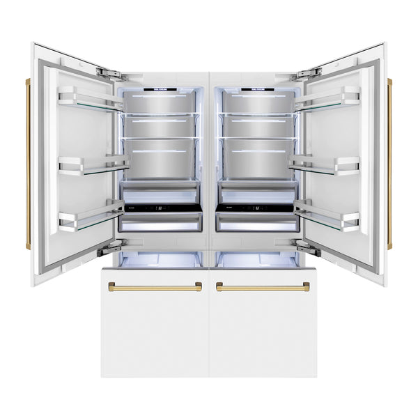 ZLINE KITCHEN & BATH Counter-Depth 32.2-cu ft 4 -Door Built-In French Door Refrigerator with Ice Maker with Water Dispenser ( Stainless Steel with White Matte Panels and Polished Gold Accent Handles ) ENERGY STAR Certified