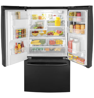 GE Standard-Depth 25.6-cu ft 3 -Door French Door Refrigerator with Ice Maker with Water and Ice Dispenser ( Black ) ENERGY STAR Certified