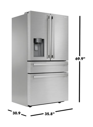 Sharp Counter-Depth 21.6-cu ft 4 -Door French Door Refrigerator with Ice Maker with Water and Ice Dispenser ( Stainless Steel ) ENERGY STAR Certified