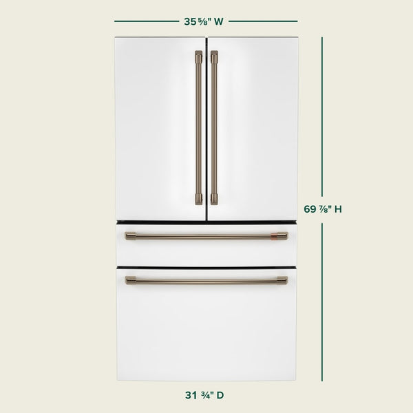 Cafe Counter-Depth 23.2-cu ft 4 -Door Smart Compatible French Door Refrigerator with Ice Maker with Water Dispenser ( Matte White ) ENERGY STAR Certified