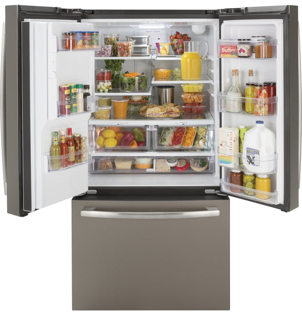 GE Standard-Depth 25.6-cu ft 3 -Door French Door Refrigerator with Ice Maker with Water and Ice Dispenser ( Slate ) ENERGY STAR Certified