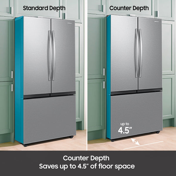 Samsung Counter-Depth Mega Capacity Family Hub 25-cu ft 3 -Door Smart Compatible French Door Refrigerator Triple with Water and Ice Dispenser ( Fingerprint Resistant Stainless Steel ) ENERGY STAR Certified