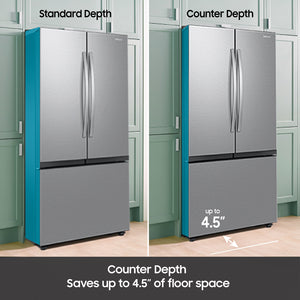 Samsung Counter-Depth Mega Capacity 25.5-cu ft 3 -Door Smart Compatible French Door Refrigerator Triple with Water and Ice Dispenser ( Fingerprint Resistant Stainless Steel ) ENERGY STAR Certified