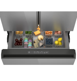 Cafe Counter-Depth 23.2-cu ft 4 -Door Smart Compatible French Door Refrigerator with Ice Maker with Water Dispenser ( Platinum Glass ) ENERGY STAR Certified