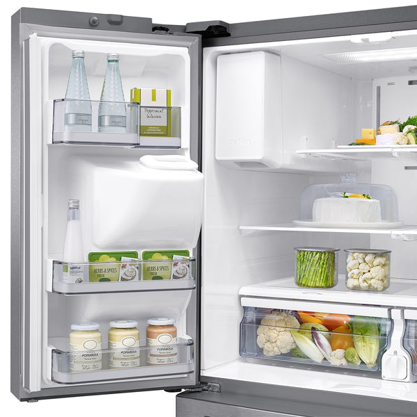 Samsung Standard-Depth with FlexZone Drawer 28-cu ft 4 -Door Smart Compatible French Door Refrigerator with Ice Maker with Water and Ice Dispenser ( Stainless Steel ) ENERGY STAR Certified