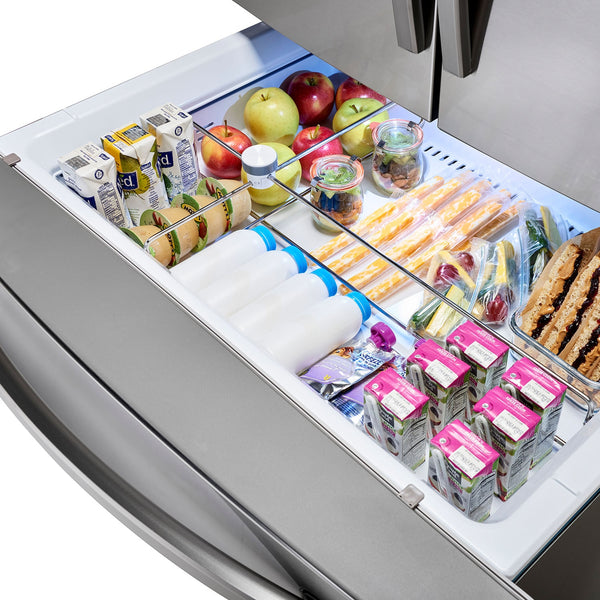 Samsung Standard-Depth with FlexZone Drawer 28-cu ft 4 -Door Smart Compatible French Door Refrigerator with Ice Maker with Water and Ice Dispenser ( Stainless Steel ) ENERGY STAR Certified