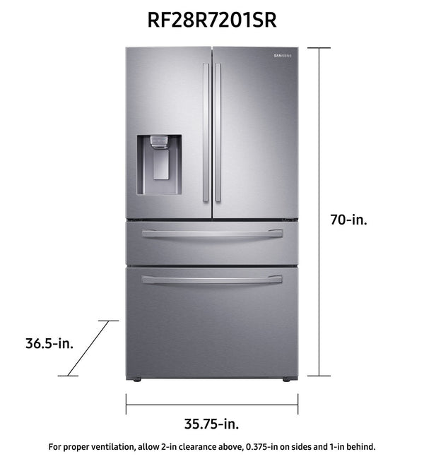 Samsung Standard-Depth with FlexZone Drawer 28-cu ft 4 -Door Smart Compatible French Door Refrigerator with Ice Maker with Water and Ice Dispenser ( Stainless Steel ) ENERGY STAR Certified