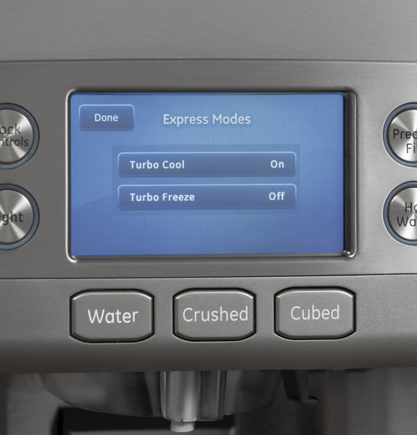 Cafe Counter-Depth Keurig K-Cup Brewing 22.2-cu ft 3 -Door Smart Compatible French Door Refrigerator with Ice Maker with Water and Ice Dispenser ( Stainless Steel ) ENERGY STAR Certified