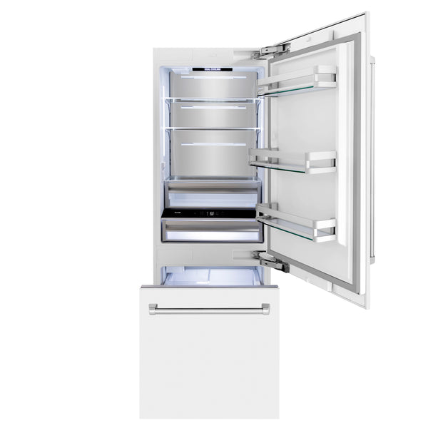 ZLINE KITCHEN & BATH 16.1-cu ft Counter-Depth Built-In Bottom-Freezer Refrigerator with Ice Maker ( Stainless Steel with White Matte Door ) ENERGY STAR Certified